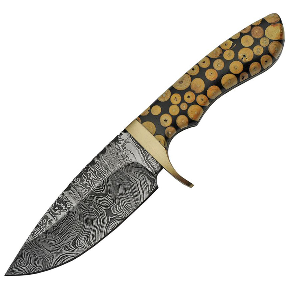 Damascus Fixed Blade Knotted Wood