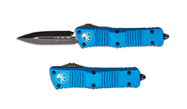 Microtech Combat Troodon AUTO OTF Knife Black Double Edge Dagger Blade Blue Aluminum Handles by Unknown