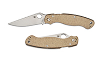 Spyderco Military 2 Compression Lock Cru-Wear Satin Plain Brown Canvas Micarta C36MPCW2 by Spyderco