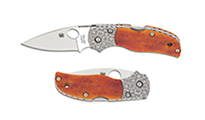 Spyderco Native 5 50th Anniversary Sprint Run CPM-S90V Satin Plain Amber Bone with Mosaic Damascus Bolsters C41BA50TH by Spyderco